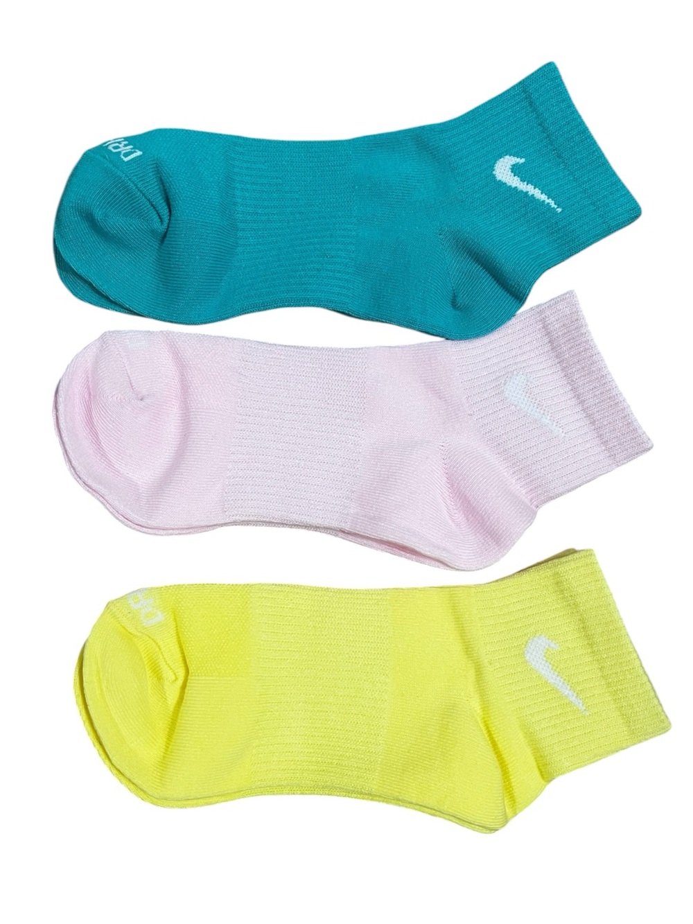 Set of 3 Nike Dri Fit Cotton Unisex Cushioned Ankle Quarter Sock M Retro 80s 90s